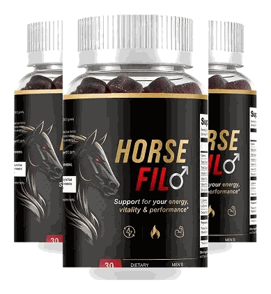 Three bottles of HorseFil gummies standing together